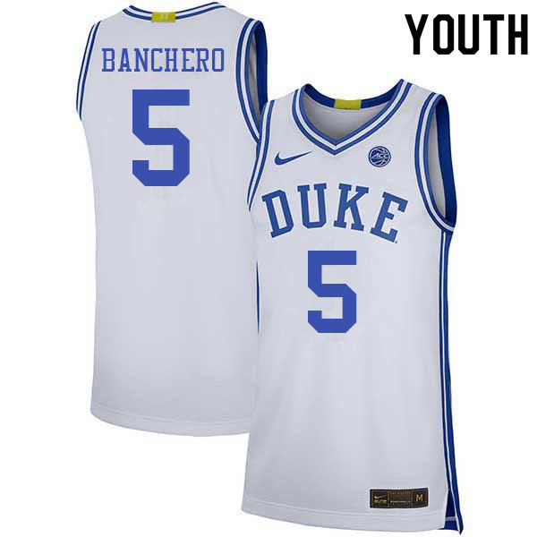 Youth #5 Paolo Banchero Duke Blue Devils College Basketball Jerseys Sale-White